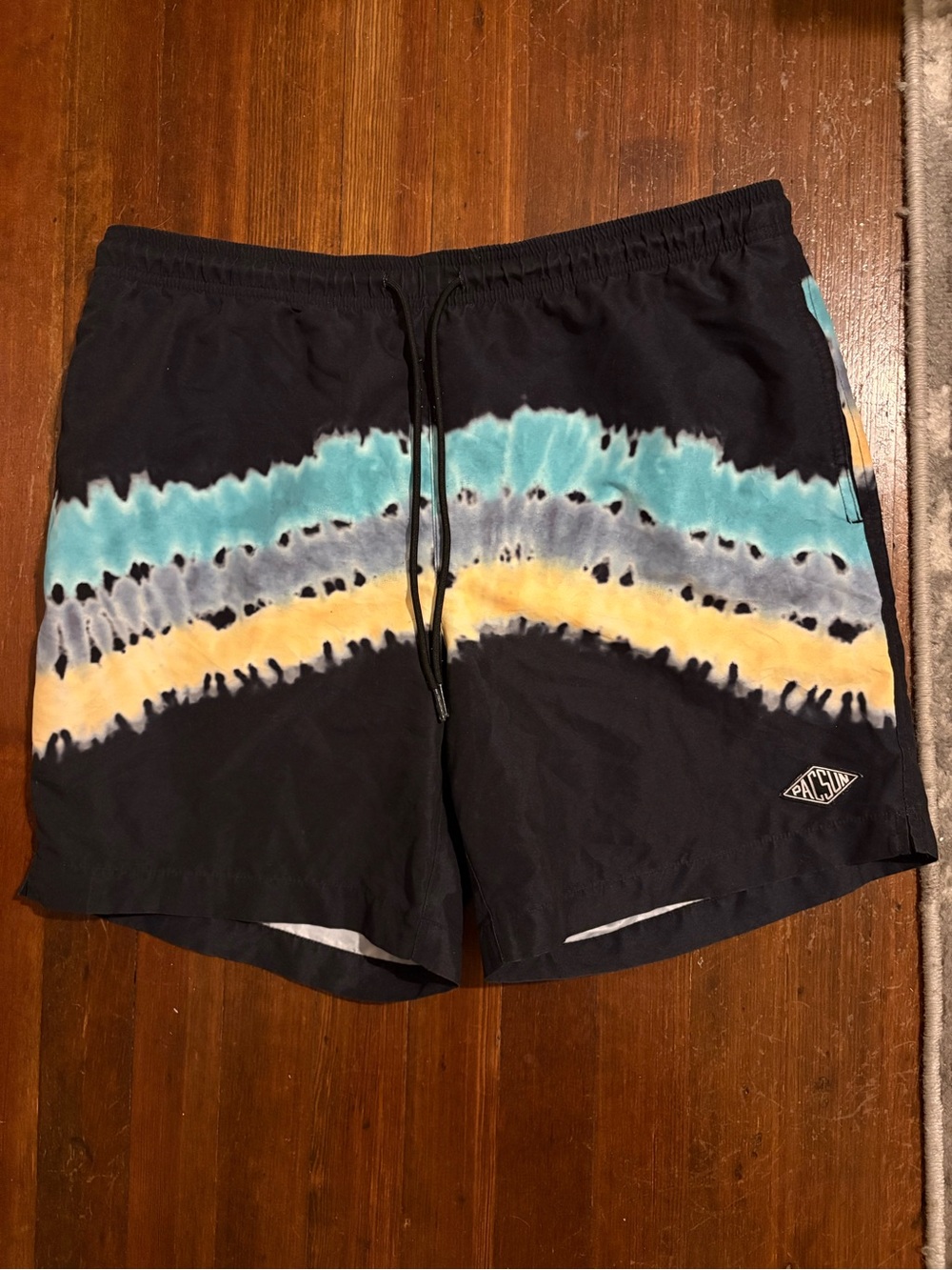PacSun Men’s Swim Trunks Tie-Dye Board Shorts Black Blue Yellow – Size Large